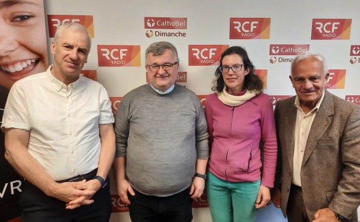 Georges Bouchez, André Sarota, Elisabeth D, Nicolas de Chezelles lors de l'enregistrement du podcast.